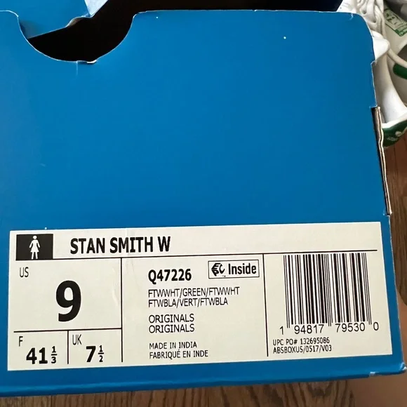 Adidas Stan Smith White/Green Size 9/41.5 - Picture 5 of 6